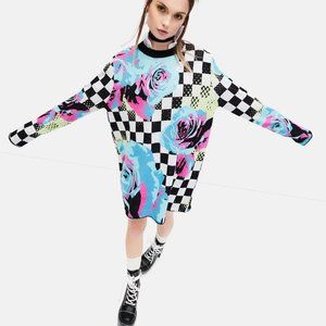 Delia's Dream Drifting Checkered Floral Sweater Size Small